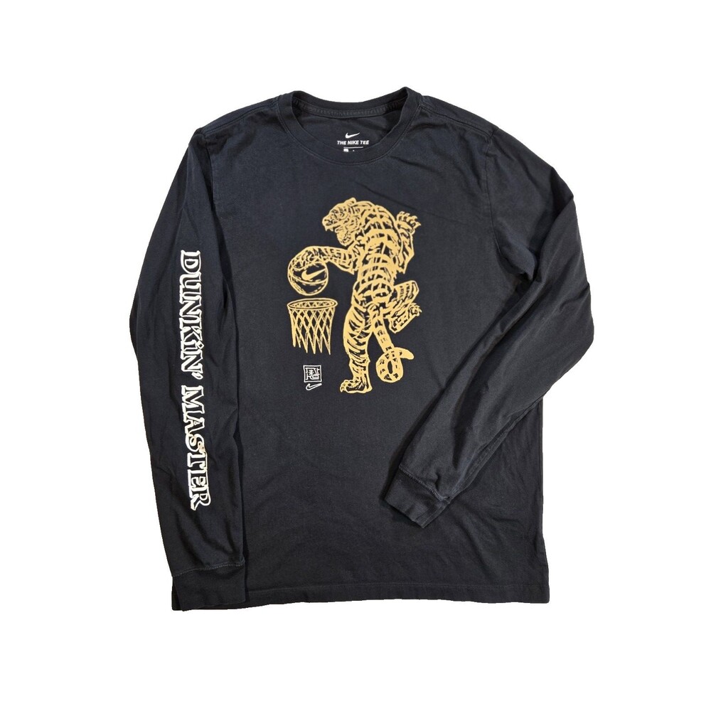 Mens Nike Dunkin Master Long Sleeve T Shirt Large Black Basketball Tiger Graphic